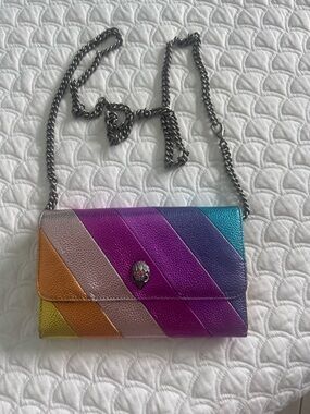Kurt Geiger Rainbow Striped Leather Crossbody with Gunmetal Chain